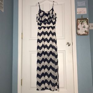 Navy and white chevron maxi dress